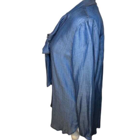 Maison Jules Womens Blue Denim Sailor Pullover Blouse Long Sleeve - Picture 3 of 6